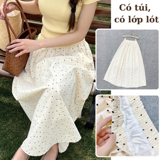 Chân Váy Dài Bigsize Nữ Váy Midi Bồng Xòe Chấm Bi Nhẹ Nhàng Đi Biển Đi Chơi CV422