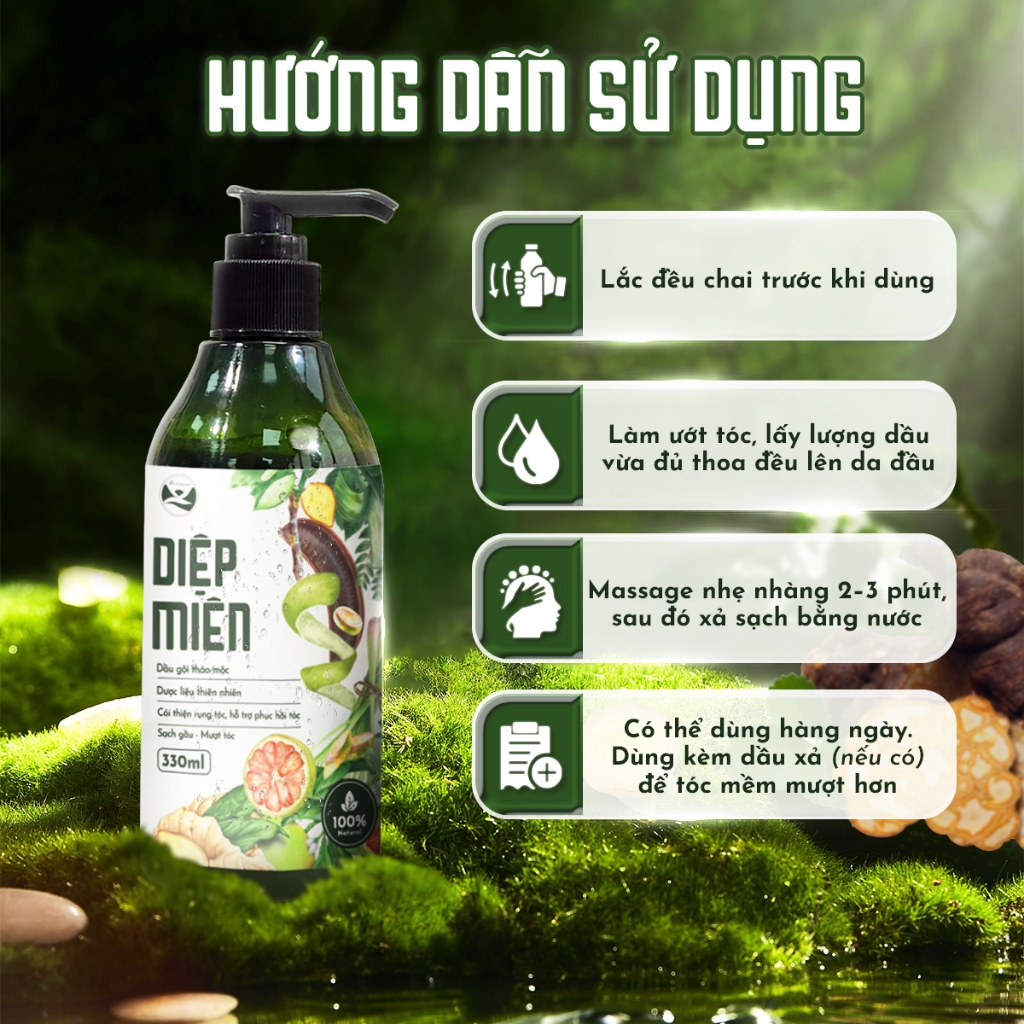 Dầu gội thảo mộc nuôi dưỡng tóc Mộc Hương Sơn chai 330ml: Cô đặc từ bồ kết, hà thủ ô và nhiều loại thảo dược khác