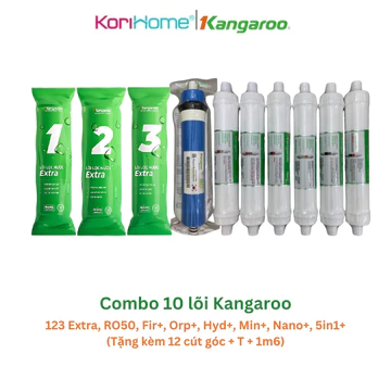 Bộ 10 lõi lọc nước Kangaroo Hydrogen+ cho model KG100HC, Combo lõi lọc Kangaroo dùng cho máy lọc RO gia đình