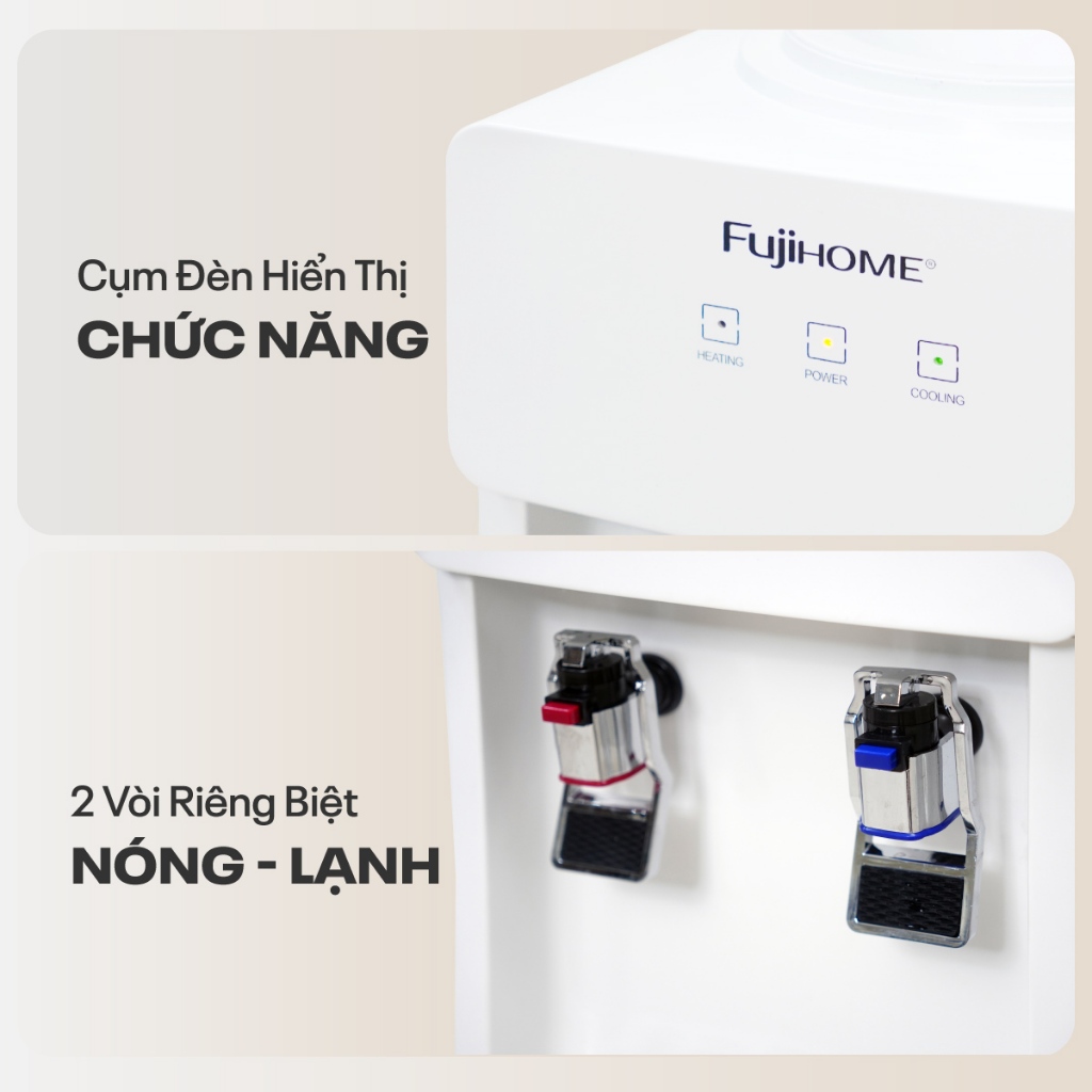 Cây nước nóng lạnh bình úp Nhập Khẩu FUJIHOME WD676C, Máy nước nóng lạnh có khóa vòi nóng tiết kiệm điện