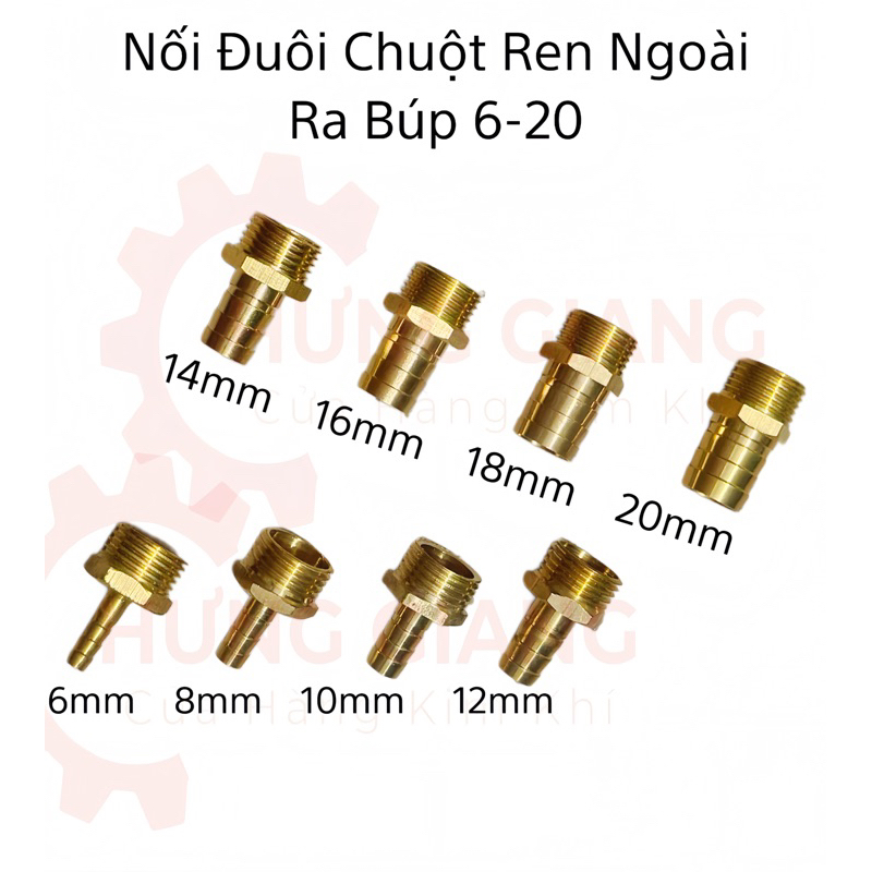 10CÁI Nối ren ngoài 21 ra Búp đồng 6,8, 10, 12, 14,16,18,21