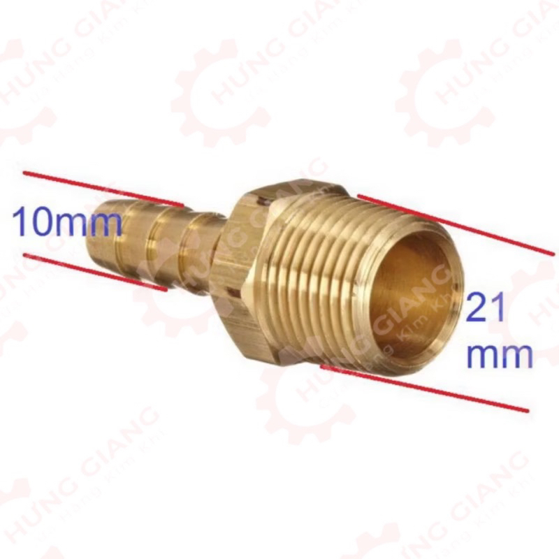 10CÁI Nối ren ngoài 21 ra Búp đồng 6,8, 10, 12, 14,16,18,21
