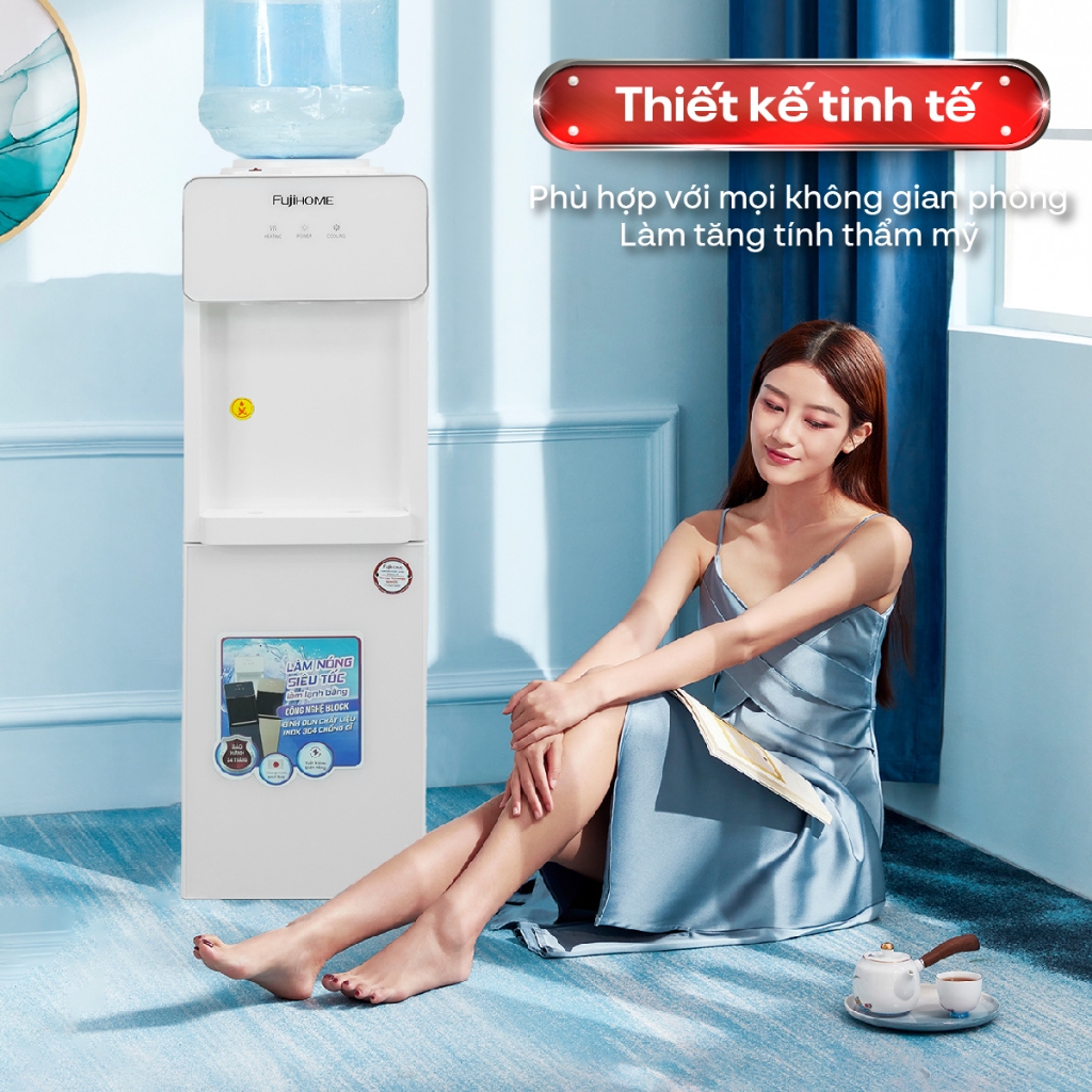 Cây nước nóng lạnh 2 chức năng Nhập Khẩu FUJIHOME WD675C, Cây nước làm lạnh sâu có ngăn chứa đồ