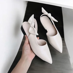 Giày nữ mũi nhọn phong cách nhẹ nhàng chất da mềm đế cao 3p thắt nơ hậu cách điệu V025