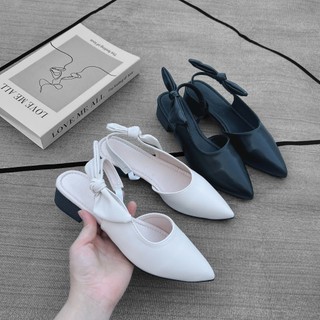 Giày cao gót mũi nhọn đế cao 3cm khoét eo cài nơ xinh xắn V205