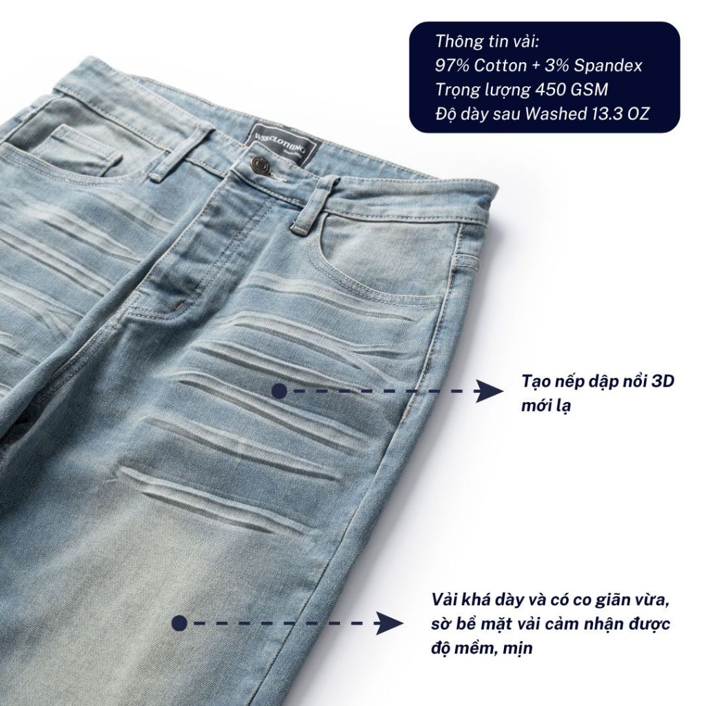 [SALE HÀNG BIG SIZE] Quần Jeans Nam Ống Suông WSS, Denim Dày Co Giãn | Distressed Straight Leg Jeans | BigBuy360 - bigbuy360.vn