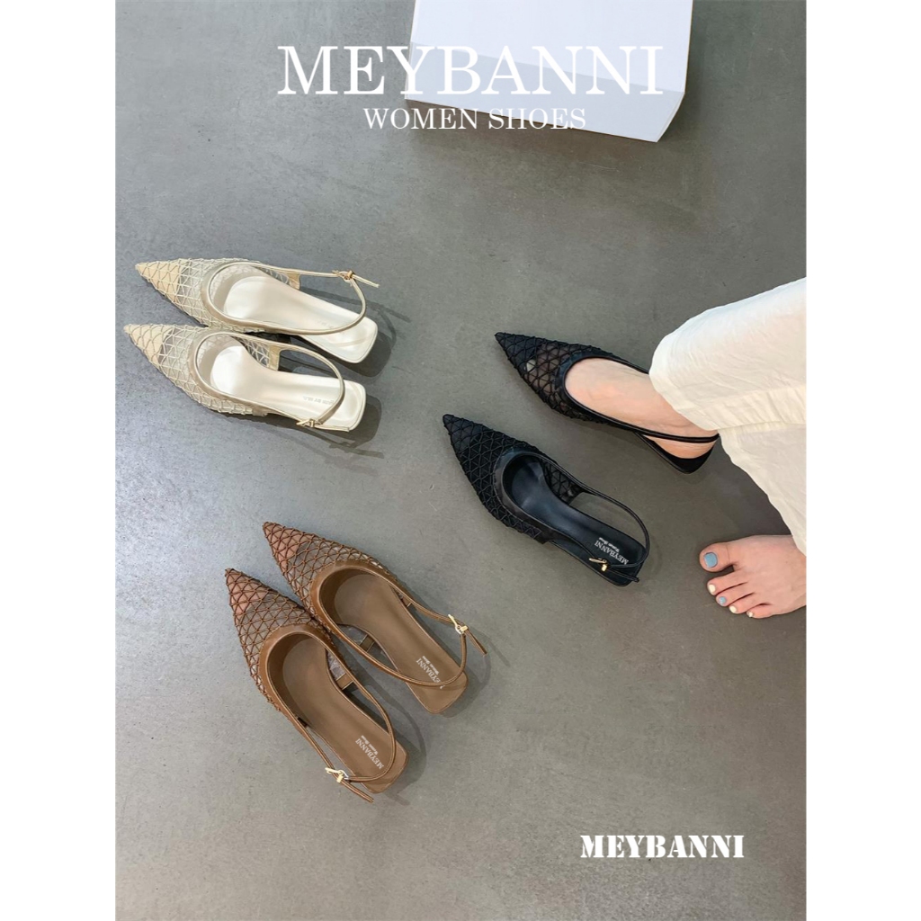 Giày Đế Bệt Mũi Nhọn MEYBANNI Vải Lưới Hình Mắt Cáo Siêu Xinh - B20
