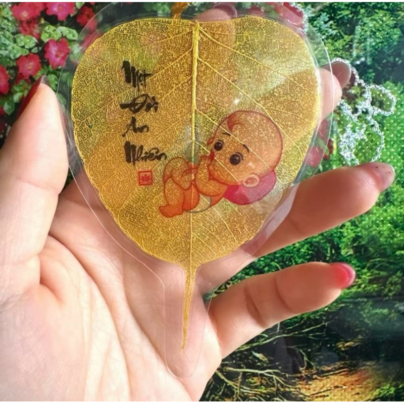 {Tặng Mèo Thần Tài} Lá Bồ Đề Nhũ Vàng 12 Con Giáp Tài Lộc, Bình An May Mắn Bỏ Ví Để Ốp Lưng Điện Thoại, Treo Phòng..