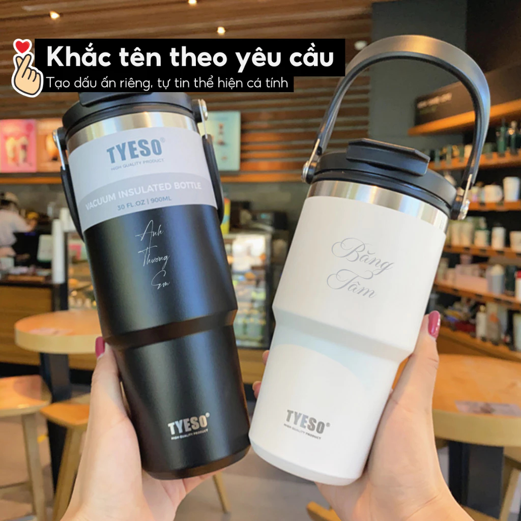Ly giữ nhiệt khắc tên TYESO ROAM 750ml, bằng thép không gỉ, kèm ống hút và quai xách | TS-8827