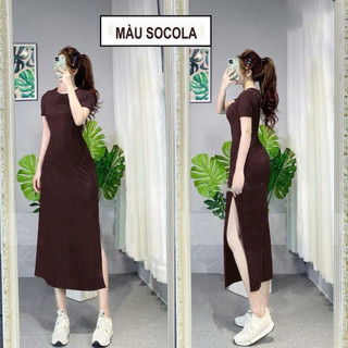 Đầm body / đầm xoè tay ngắn  xẻ tà dáng dài maxi bên cách điệu thời trang hot hiện nay