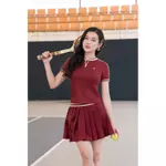 Bộ đồ Pickleball, cầu lông, tennis nữ Fitme CÉ áo thun cổ tàu, chân váy xếp ly túi hộp kèm quần bảo hộ — ảnh 3