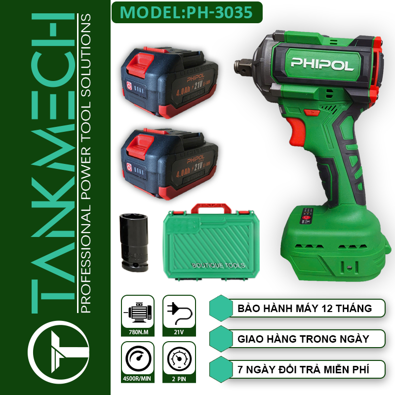 Máy Chuyên Vít Trượt TANKMECH PH-3035 Không Chổi Than Lực Siết 780N.m Bảo Hành 12 Tháng
