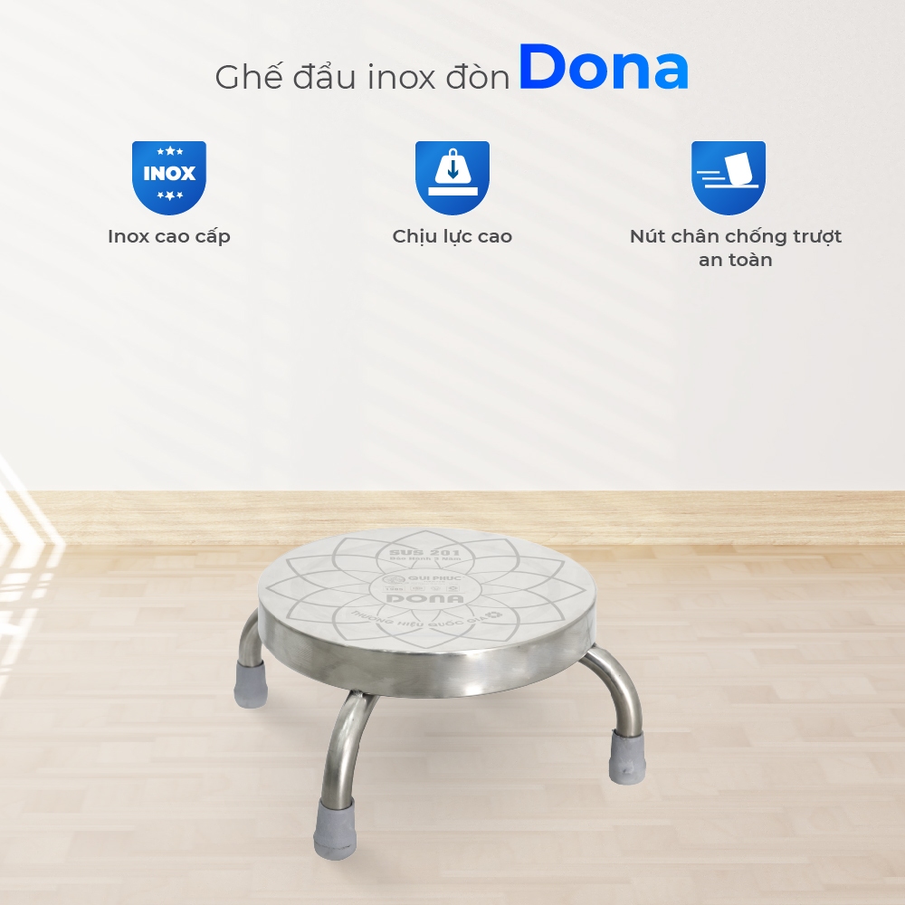 [HỎA TỐC] Ghế đẩu inox mini QUI PHÚC, inox sáng bóng, chắc chắn, tiện lợi, chống trượt, ghế ngồi xổm