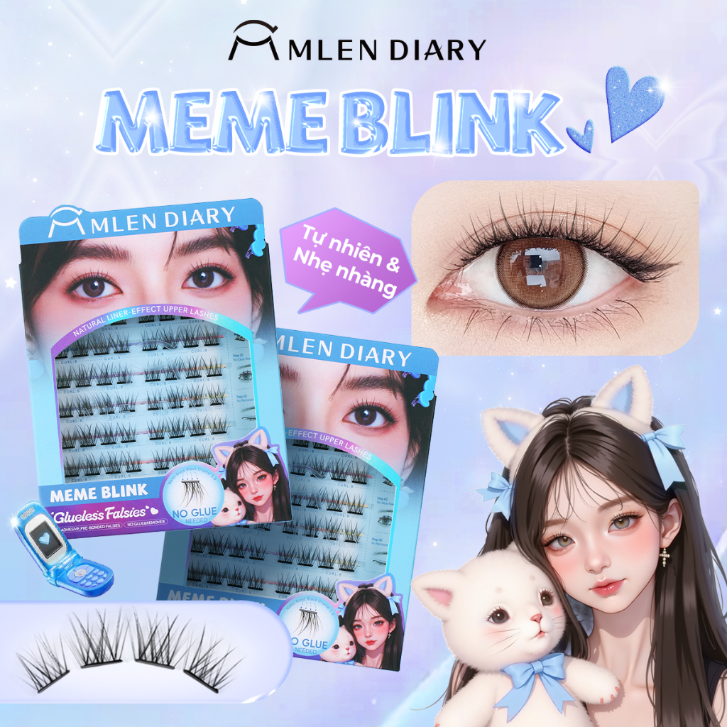 MLEN DIARY Lông Mi Giả Tự Dính BST Mới Được Cải Tiến Cụm Mi Giả Tự Nhiên Có Thể Tái Sử Dụng
