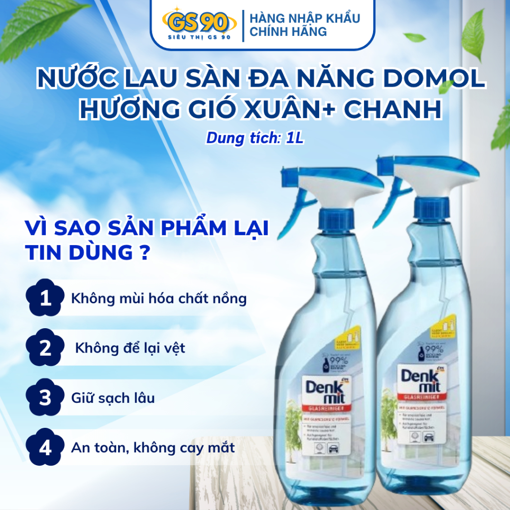 Xịt lau kính Domol Glasreiniger 750ml Công thức Cải Tiến Làm Sạch Chuyên Sâu Cho Kính