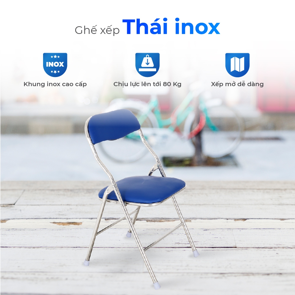 Ghế văn phòng QUI PHÚC, nệm ngồi, tựa lưng thoải mái, khung inox bền chắc, gấp gọn tiện lợi