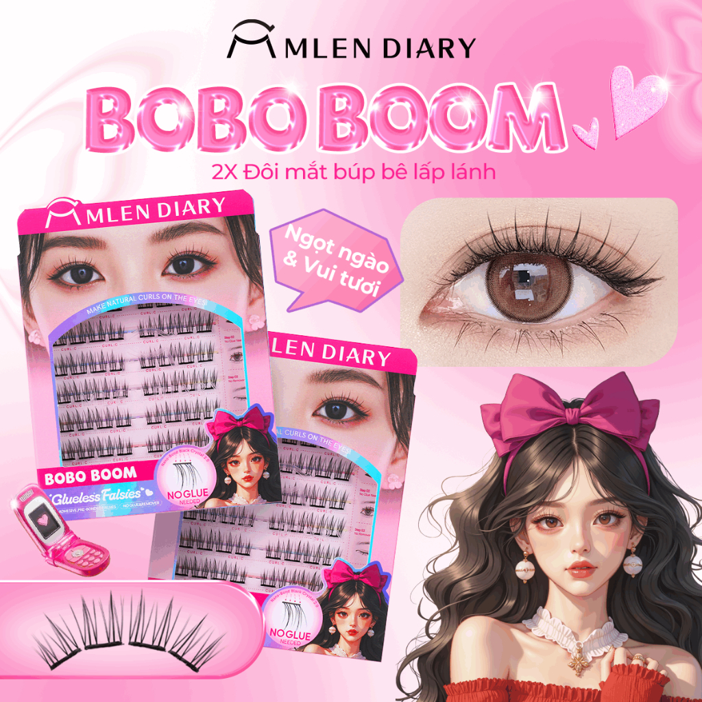 MLEN DIARY Lông Mi Giả Tự Dính BST Mới Được Cải Tiến Cụm Mi Giả Tự Nhiên Có Thể Tái Sử Dụng