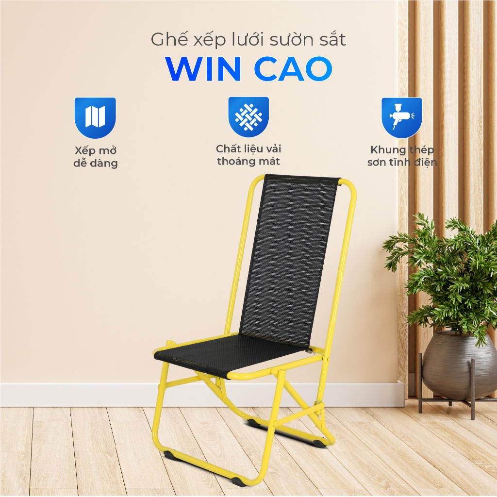 Ghế cà phê Win QUI PHÚC, lưng lưới cao, nâng đỡ tốt, thoáng khí, thoải mái, gấp gọn linh hoạt, dễ sử dụng