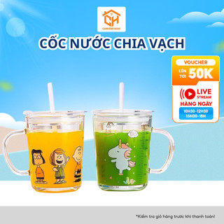 Cốc Chia Vạch Pha Sữa Và Nước Có Nắp Và Ống Hút- Chống tràn CamCamHome