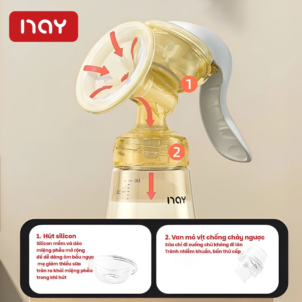Máy hút sữa bằng tay, máy hút sữa NAY cao cấp miệng phễu hút silicon mở rộng siêu nhẹ êm ái thoải mái cho mẹ bé