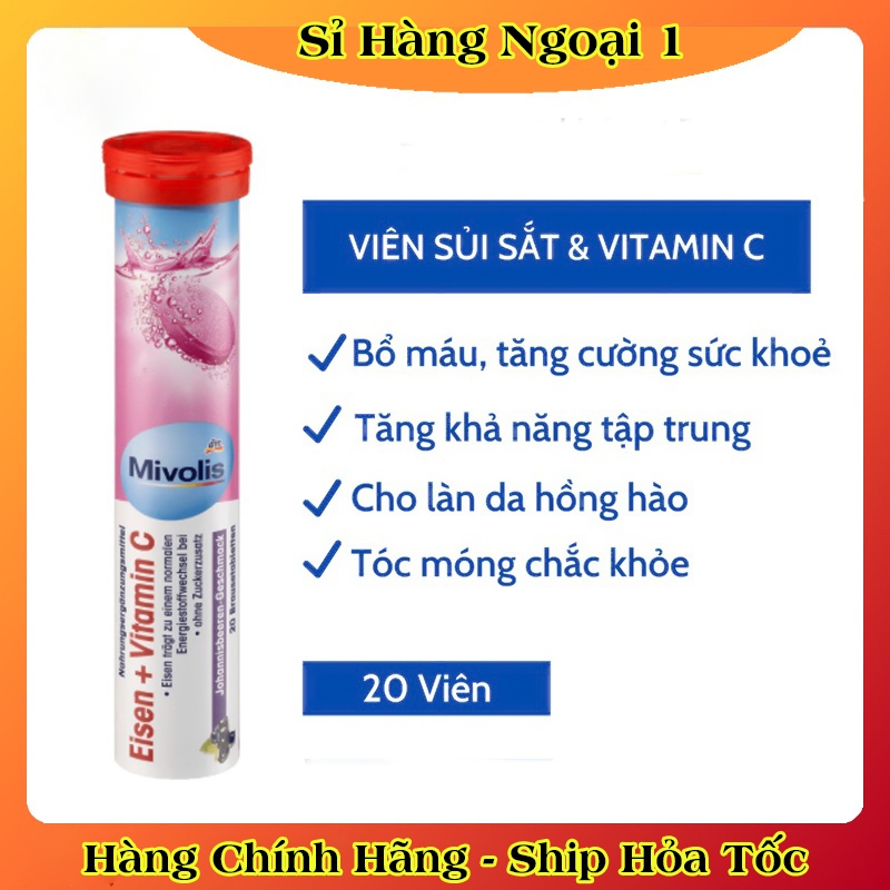 [ Hàng Đức ] Viên sủi, C sủi Mivolis, hỗ trợ sức khỏe, tăng cường miễn dịch, nội địa Đức - tuýp 20 viên -Date mới nhẩt