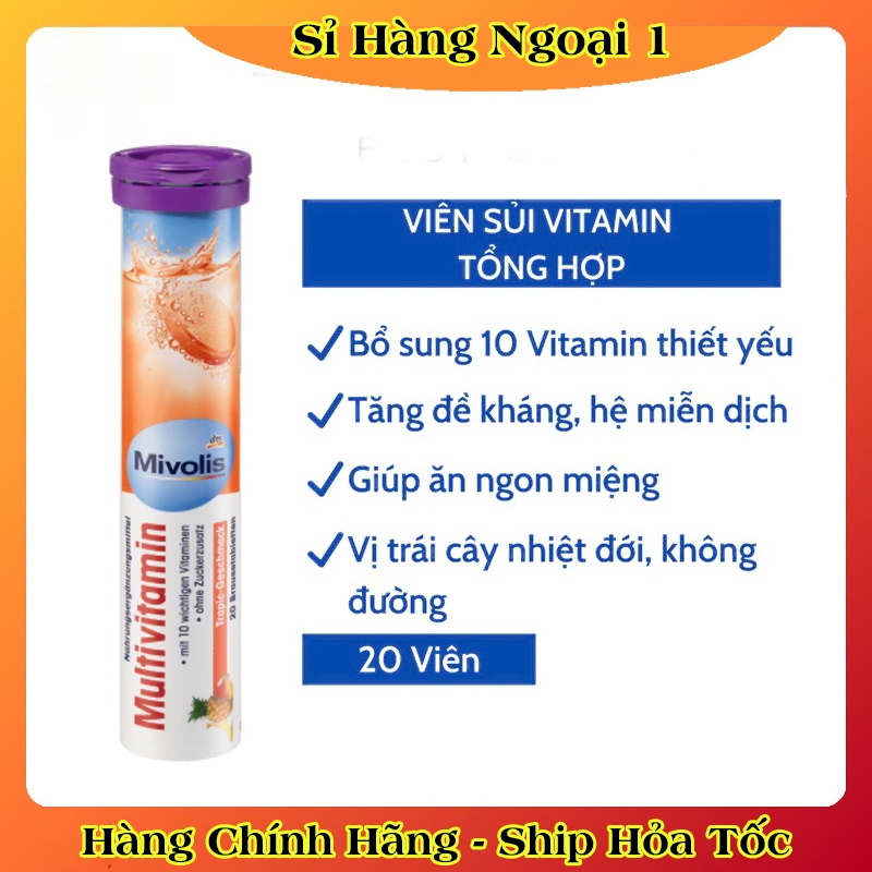 [ Hàng Đức ] Viên sủi, C sủi Mivolis, hỗ trợ sức khỏe, tăng cường miễn dịch, nội địa Đức - tuýp 20 viên -Date mới nhẩt
