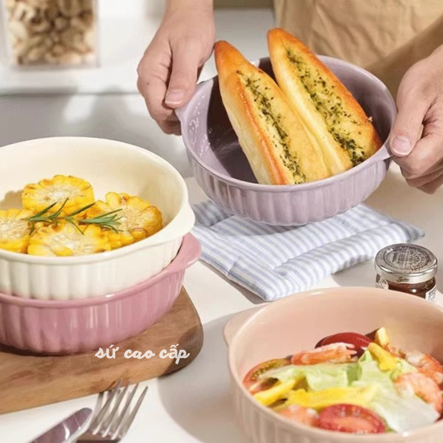 [Bảo Hành Bể Vỡ] Bát Sứ Cỡ Lớn, Bát Ăn Mỳ Có Quai Cầm Tiện Lợi SET006