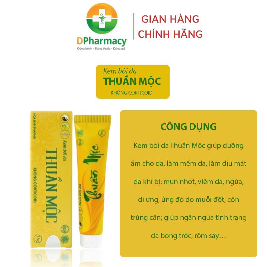 Kem bôi da Thuần Mộc hỗ trợ dưỡng ẩm cho da, làm mềm, dịu mát da khi bị: mụn nhọt, viêm da, ngứa,16g