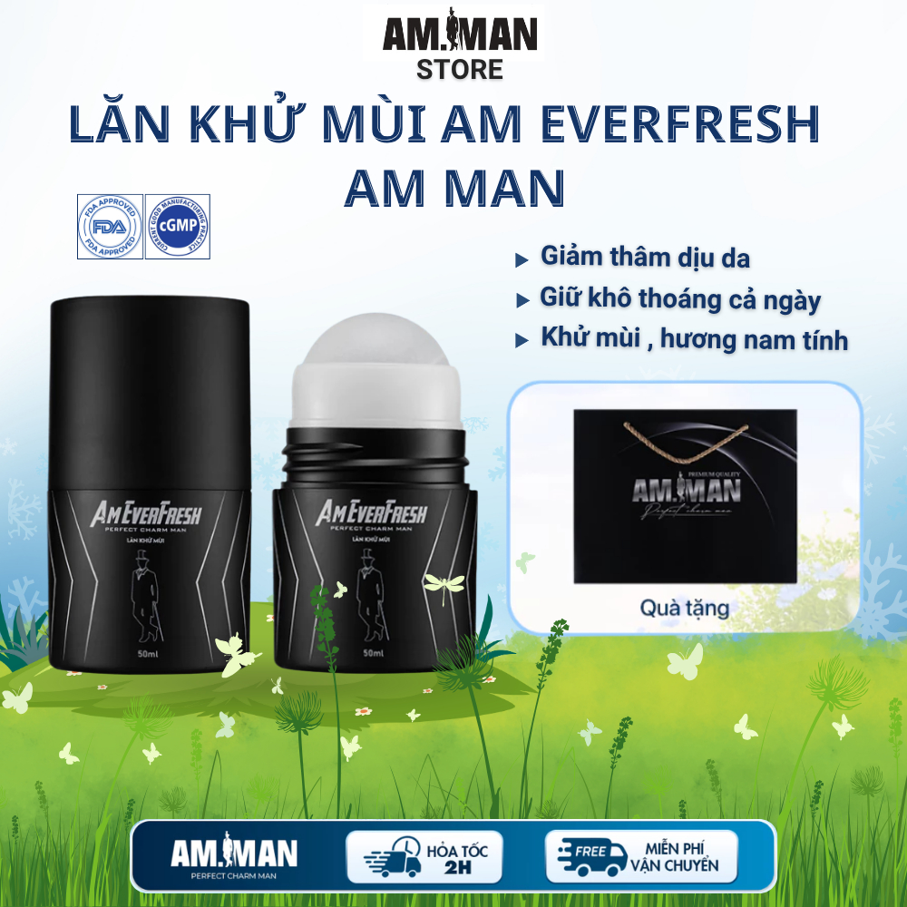 Lăn Khử Mùi Am EverFresh 50ml AM MAN Mùi Hương Nam Tính,Khử Mùi Hôi Cơ Thể,Giảm Thâm,Làm Dịu Da,Giữ Khô Thoáng Cả Ngày