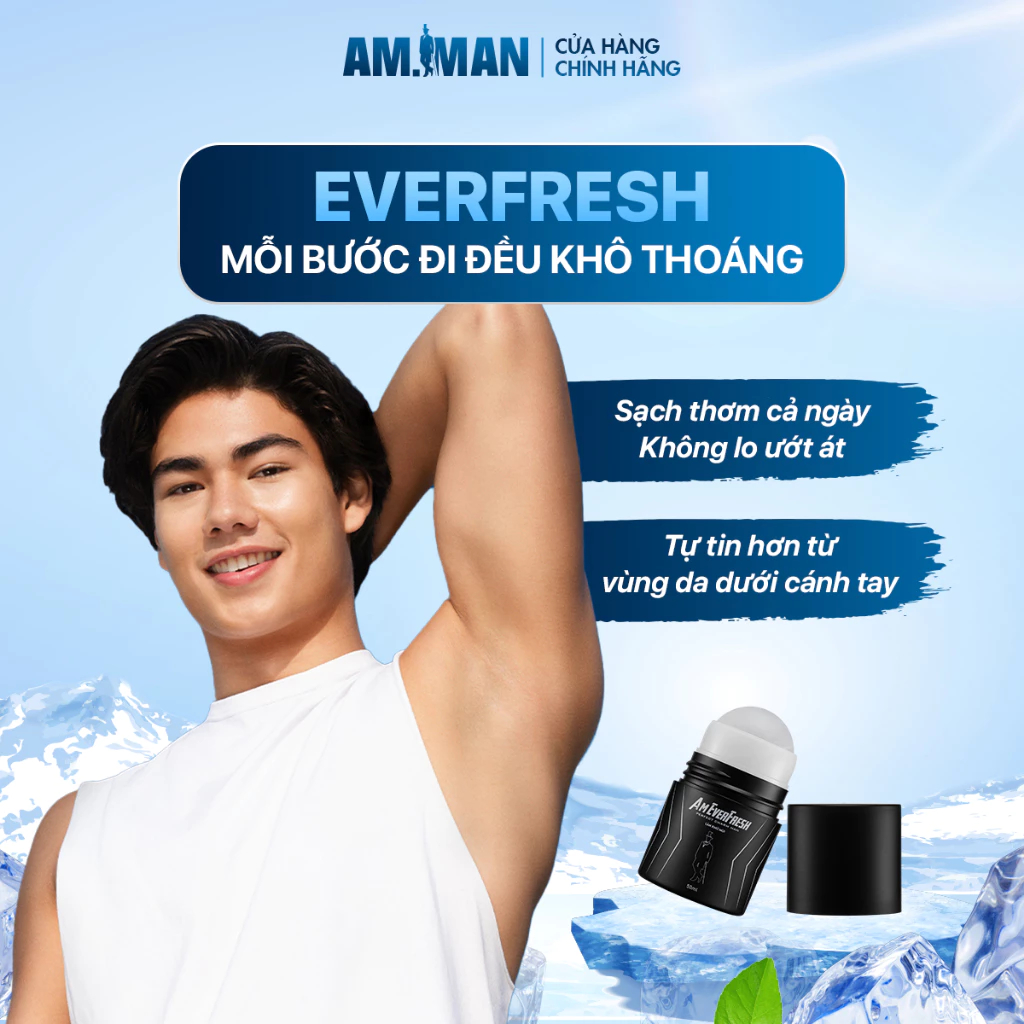 Lăn Khử Mùi Am EverFresh 50ml AM MAN Mùi Hương Nam Tính,Khử Mùi Hôi Cơ Thể,Giảm Thâm,Làm Dịu Da,Giữ Khô Thoáng Cả Ngày