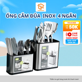 Ống Cắm Đũa, Thìa, Muỗng 2740, Inox 304 Cao Cấp 4 Ngăn Sang Trọng Cho Gian Bếp Cam Homeware