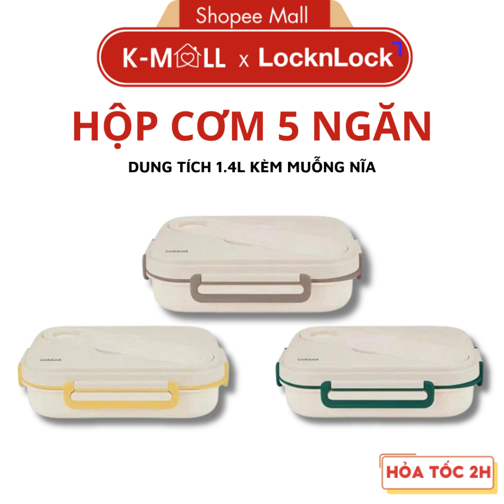 Hộp Cơm Chia 5 Ngăn LocknLock Divided Lunch Box LCB952 Dung Tích 1.4L, 3 Màu Lựa Chọn - K-MALL