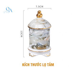 Hộp giấy, lọ tăm sứ vân đá cao cấp viền vàng 24K. Lọ tăm sứ DECOR sang trọng, ống cắm tăm, tăm bông