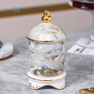 Hộp giấy, lọ tăm sứ vân đá cao cấp viền vàng 24K. Lọ tăm sứ DECOR sang trọng, ống cắm tăm, tăm bông