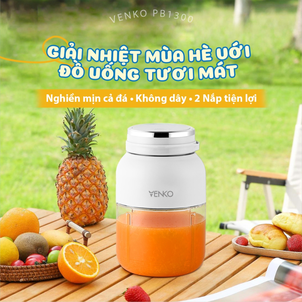 [DÙNG PIN] Máy xay sinh tố cầm tay Venko PB1300 2 nắp tiện lợi Lưỡi dao xoáy 10 cánh Máy xay sinh tố mini