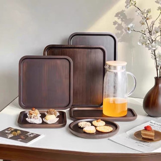 Bộ khay gỗ chữ nhật màu nâu gỗ nguyên khối - Khay gỗ phục vụ, đựng đồ ăn minimalism