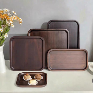 Bộ khay gỗ chữ nhật màu nâu gỗ nguyên khối - Khay gỗ phục vụ, đựng đồ ăn minimalism