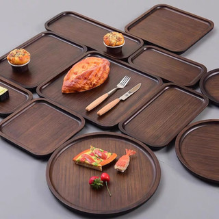 Bộ khay gỗ chữ nhật màu nâu gỗ nguyên khối - Khay gỗ phục vụ, đựng đồ ăn minimalism