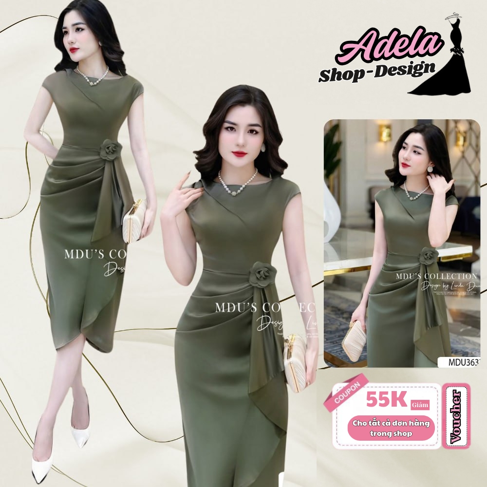 Thiết Kế Lụa ADELA DESIGN Thiết Kế Hoa Đính Rời, Dáng Ôm Body MDU3633