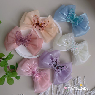 Kẹp Nơ Handmade Cho Bé Gái Vải Voan Bướm Nhũ