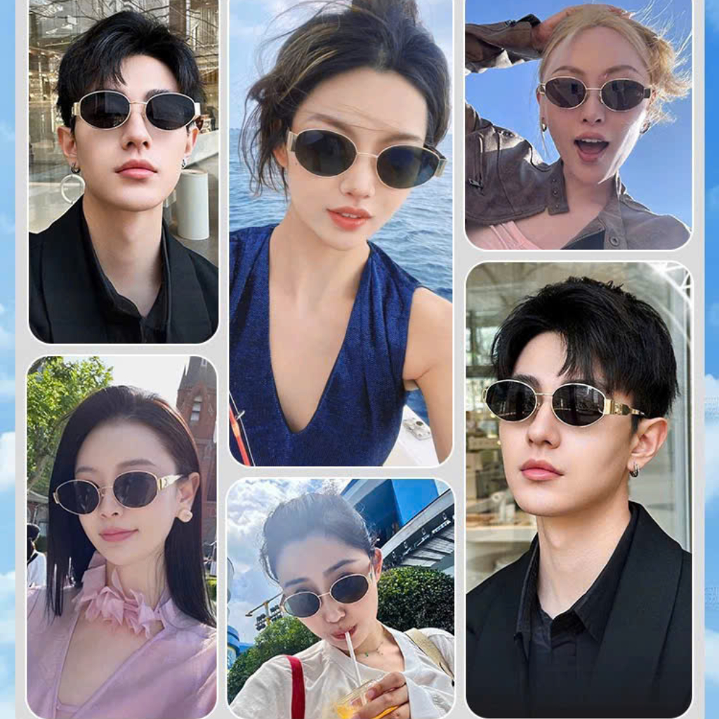 Kính Râm Oval Nhỏ Thời Trang Retro Đi Biển EYERIBY Kính Mát Gọng Kim Loại Vàng Lisa Style Unisex Che Nắng Siêu Đẹp R9