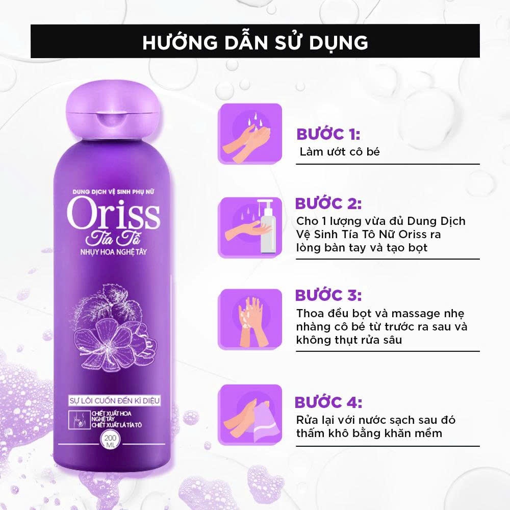 Dung dịch vệ sinh phụ nữ tía tô Oriss làm sạch dịu nhẹ ngăn mùi ngừa vấn đề phụ khoa 200ml