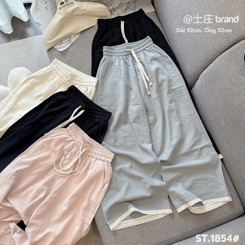 Quần Dài Nữ Dáng Suông Phối Viền Ren 1854 Chất Vải Đũi Lụa Nhật Mềm Mát Xuân Hè SANA CLOSET #1854