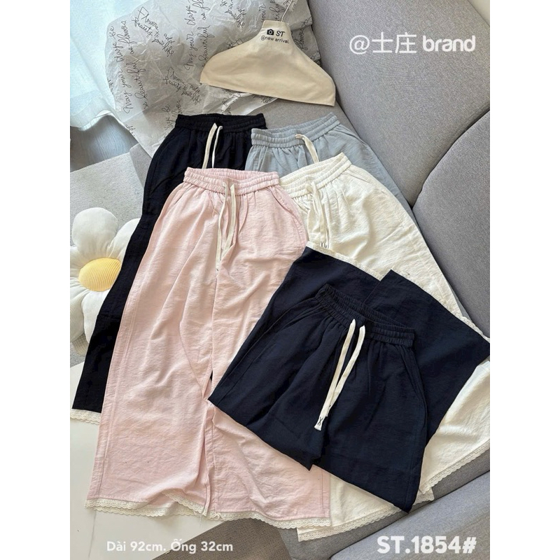 Quần Dài Nữ Dáng Suông Phối Viền Ren 1854 Chất Vải Đũi Lụa Nhật Mềm Mát Xuân Hè SANA CLOSET #1854