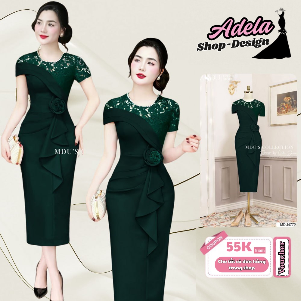 Váy Thiết Kế ADELA DESIGN Sắc Xanh Tôn Da Sang Trọng Dáng Ôm Body Quyến Rũ MDU4770