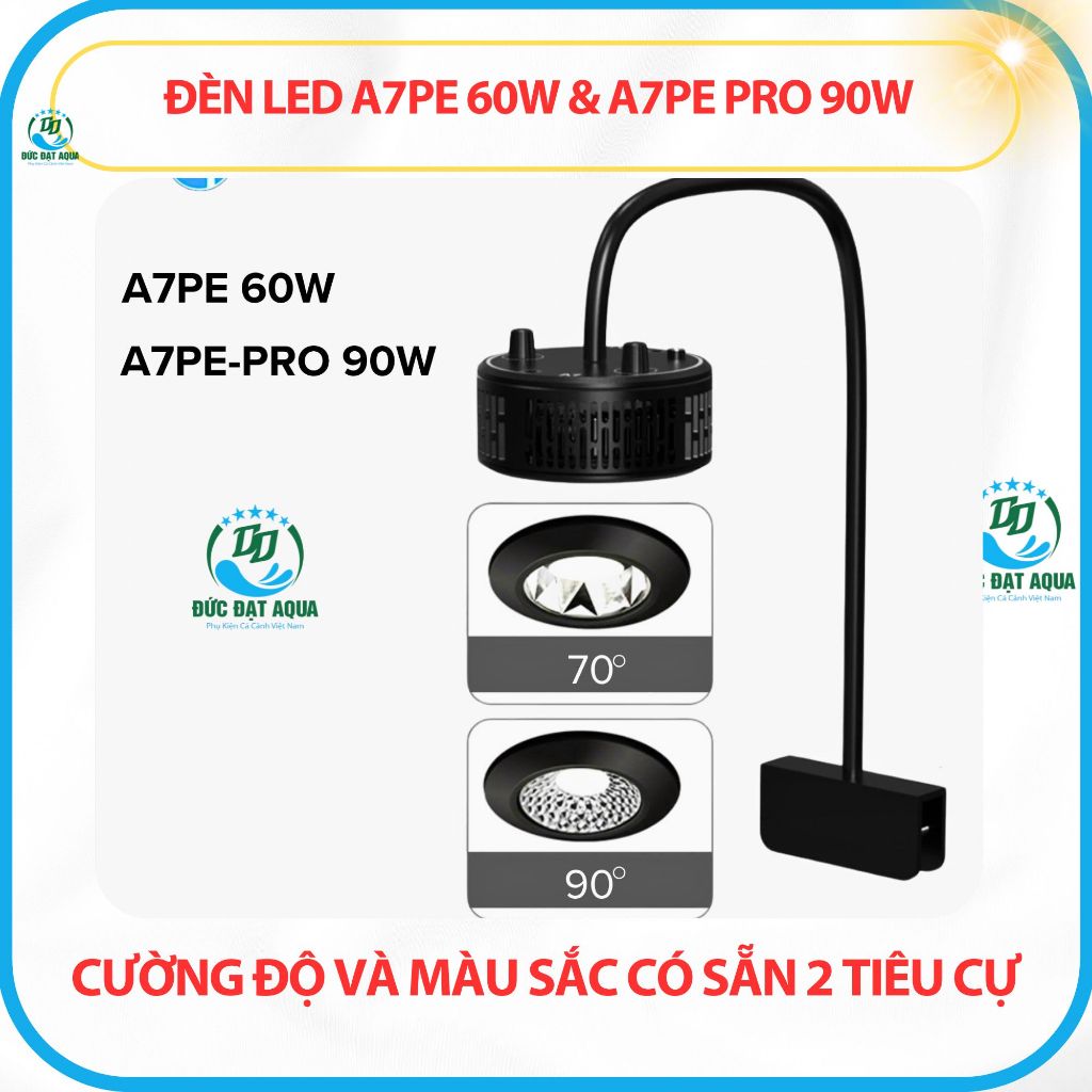 Đèn led A7 PE 60w và PE- PRO 90W chỉnh cường độ và màu sắc có sẵn 2 tiêu cự, dành cho cá cảnh