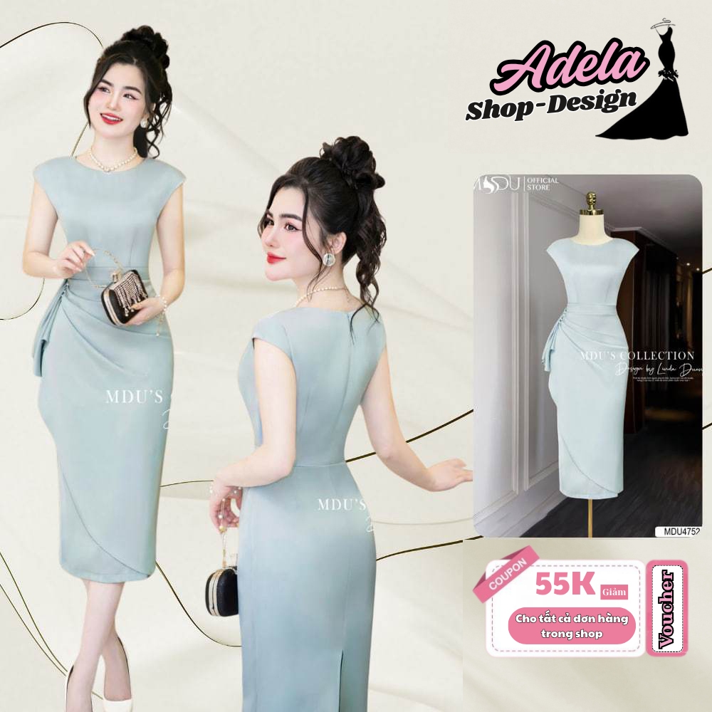 Váy Thiết Kế ADELA DESIGN Dáng Ôm Body Với Xếp Ly Vạt Chéo Đính Ngọc MDU4752