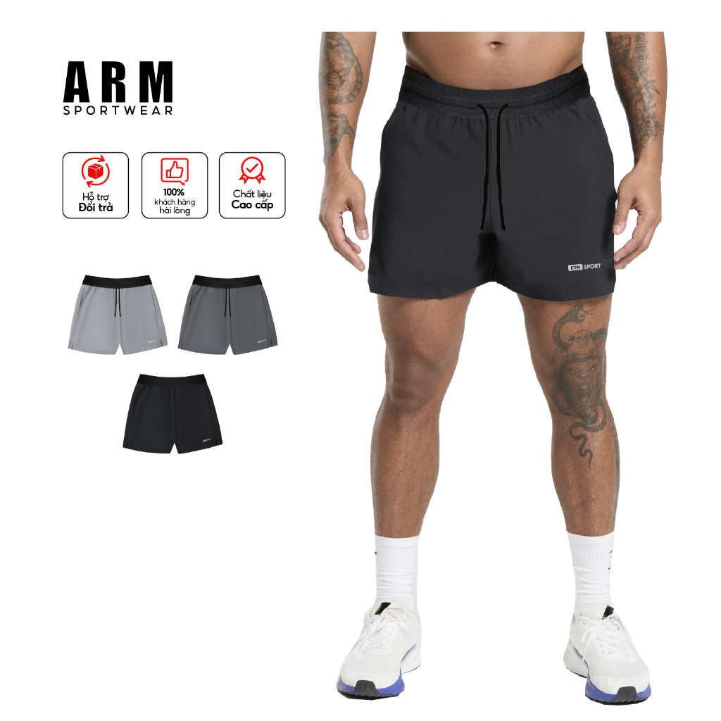 Quần Short Thể Thao Nam ARM, Quần Cạp Chun COOLFAST có dây rút Tập Gym, Chạy Bộ Thoải Mái