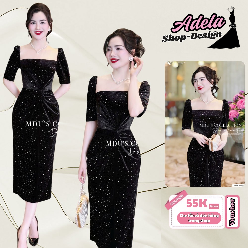 Váy Thiết Kế ADELA DESIGN Với Chất Nhung Đính Kim Sa Lấp Lánh, Dáng Ôm Body Cuốn Hút MDU4464