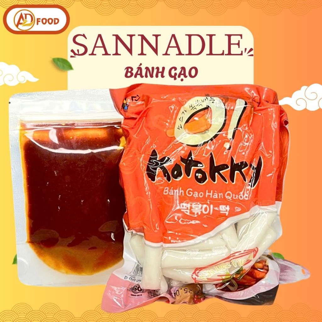 Combo 500g Bánh gạo Tokbokki Sannadle+100g sốt-nguyên liệu nấu bánh gạo sốt cay hấp dẫn